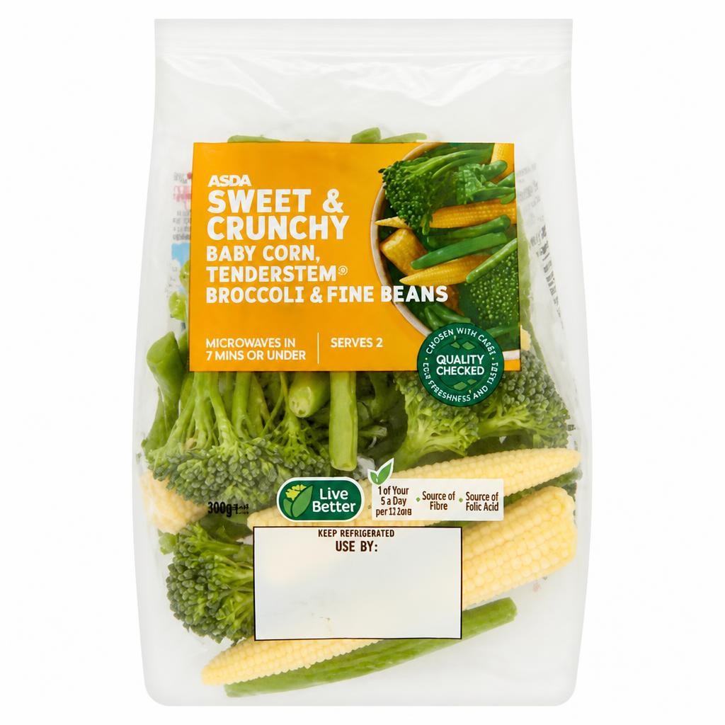 ASDA Sweet & Crunchy Baby Corn, Tenderstem Broccoli & Fine Beans 160g
