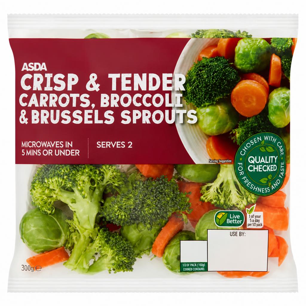 ASDA Crisp & Tender Carrots, Broccoli & Brussels Sprouts 300g