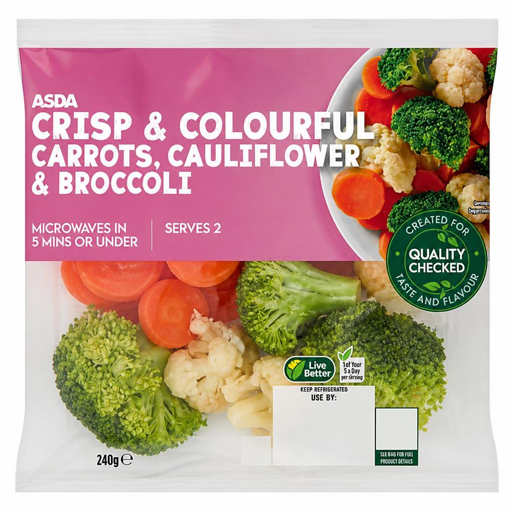 ASDA Crisp & Colourful Carrots, Cauliflower & Broccoli 240g