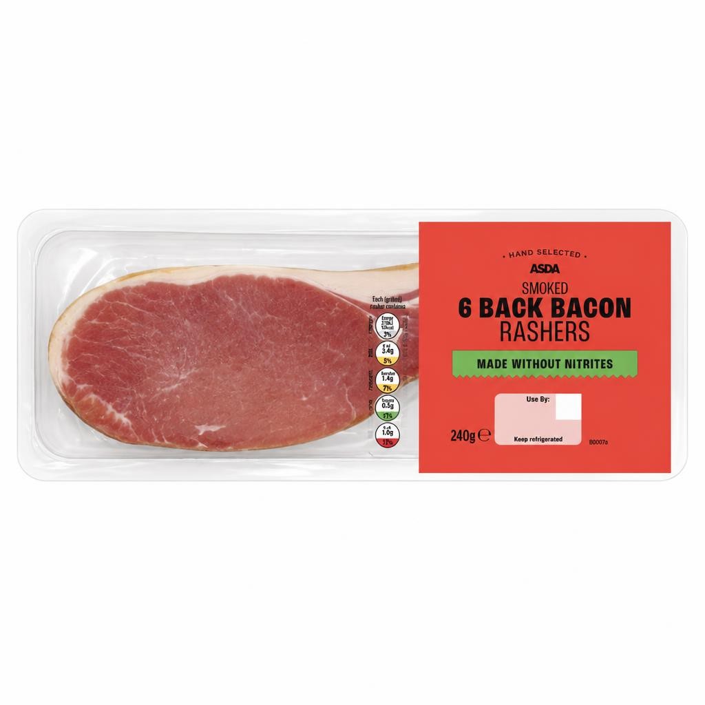 ASDA 6 Smoked Back Bacon Rashers Made Without Nitrites 240g