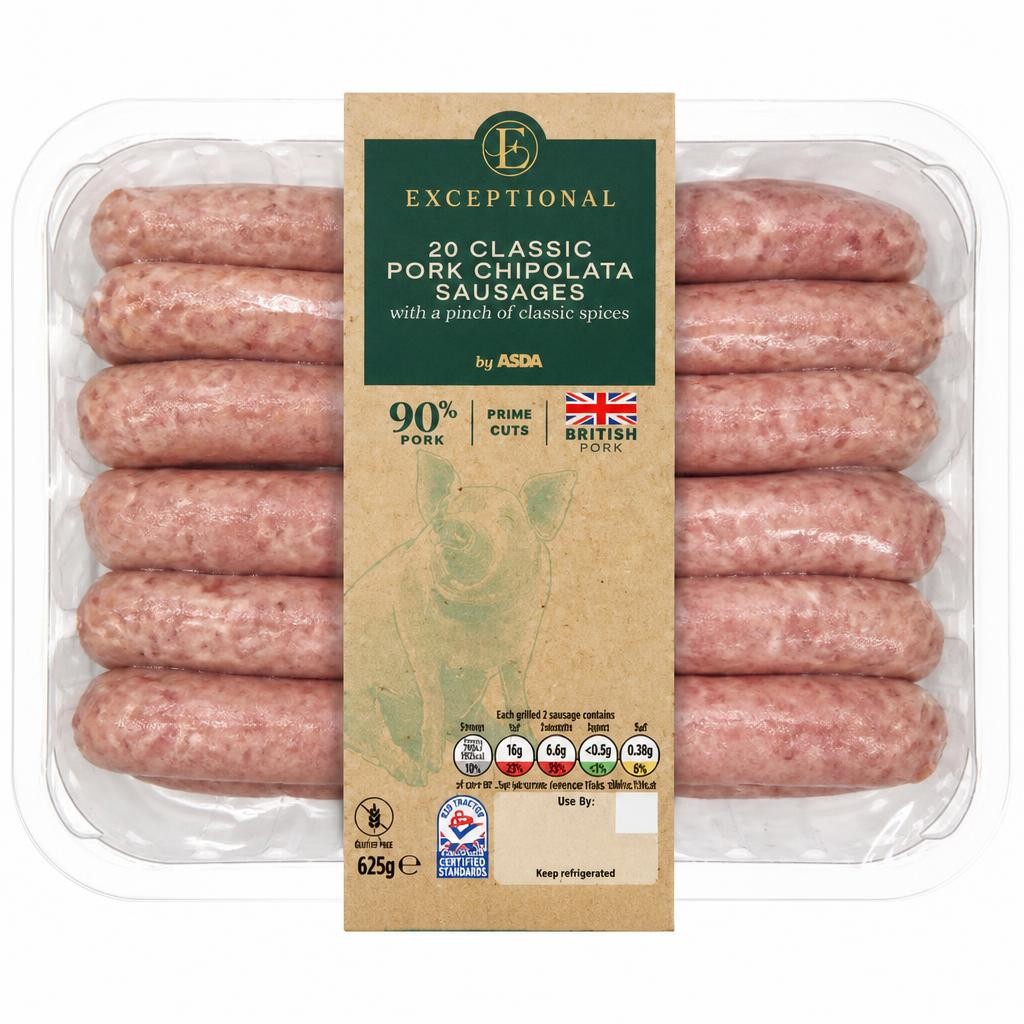 Exceptional by ASDA 20 Classic Pork Chipolata Sausages 625g