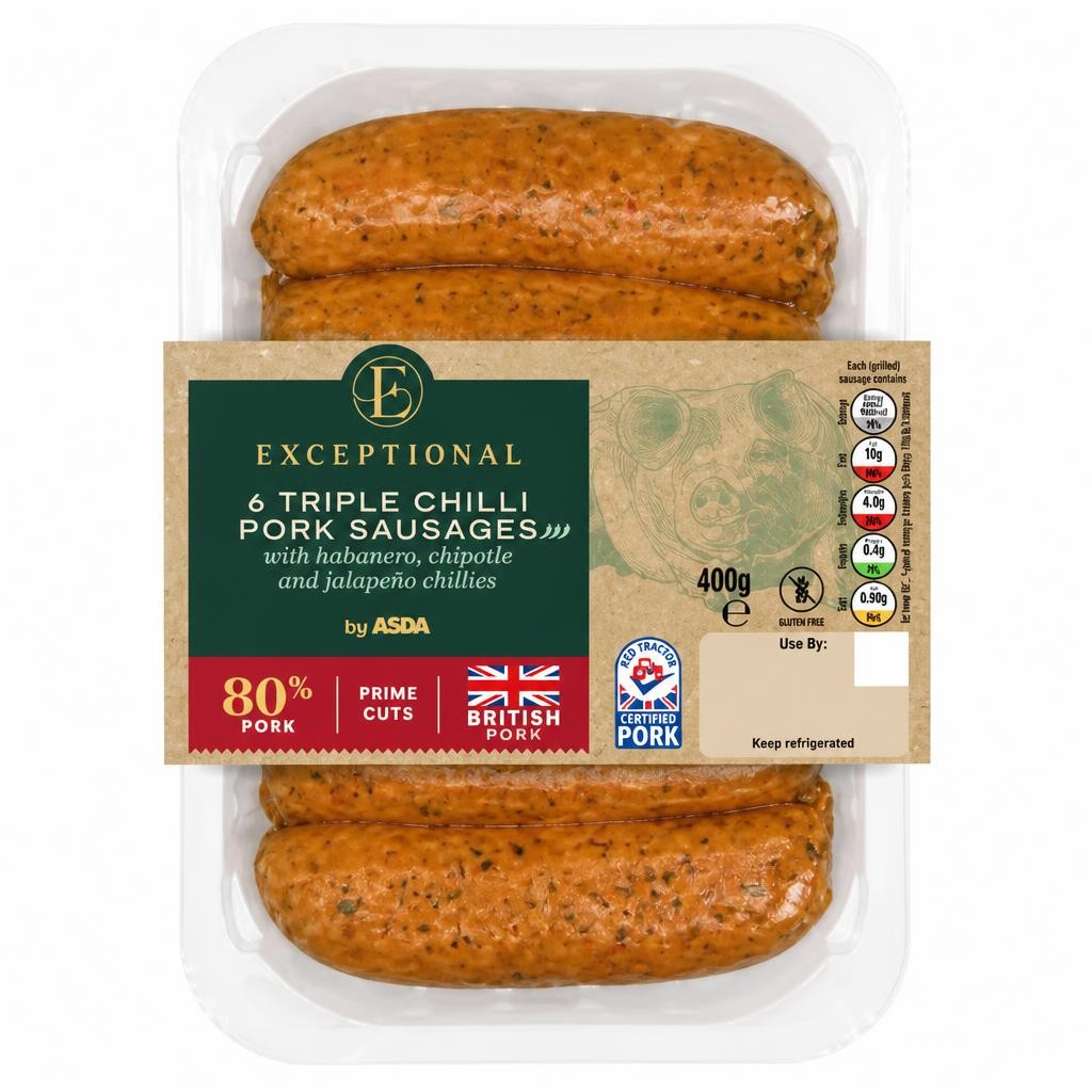 Exceptional by ASDA 6 Triple Chilli Pork Sausages 400g
