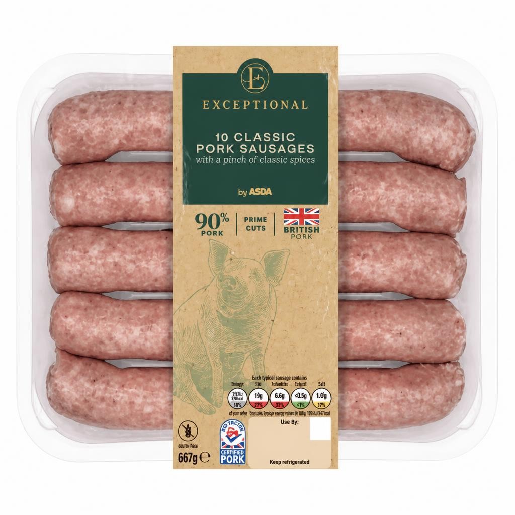 Exceptional by ASDA 10 Classic Pork Sausages 667g