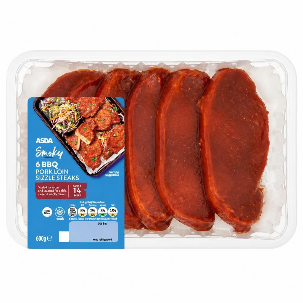 ASDA Smoky 6 BBQ Pork Loin Sizzle Steaks 600g