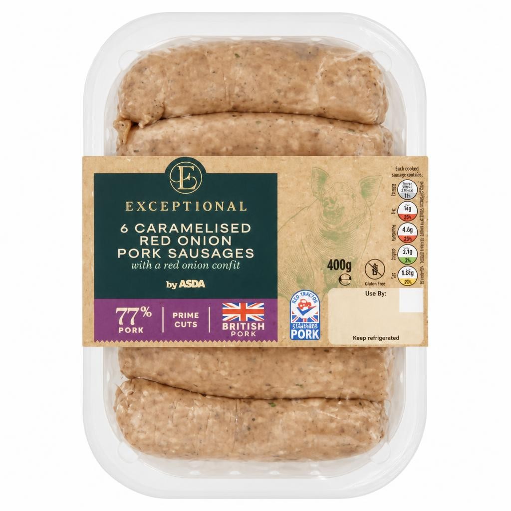 Exceptional by ASDA 6 Caramelised Red Onion Pork Sausages 400g