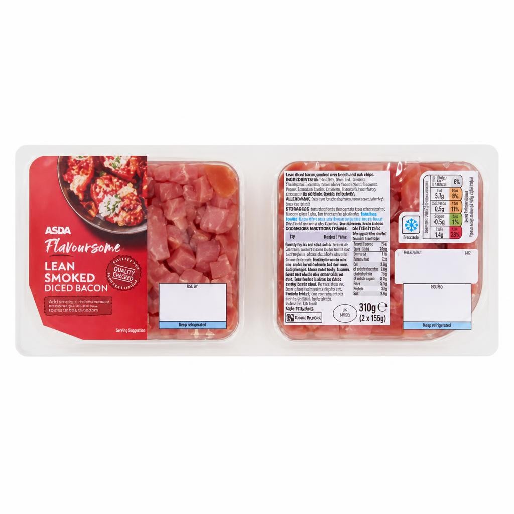 ASDA Flavoursome Lean Smoked Diced Bacon 2 x 155g (310g)