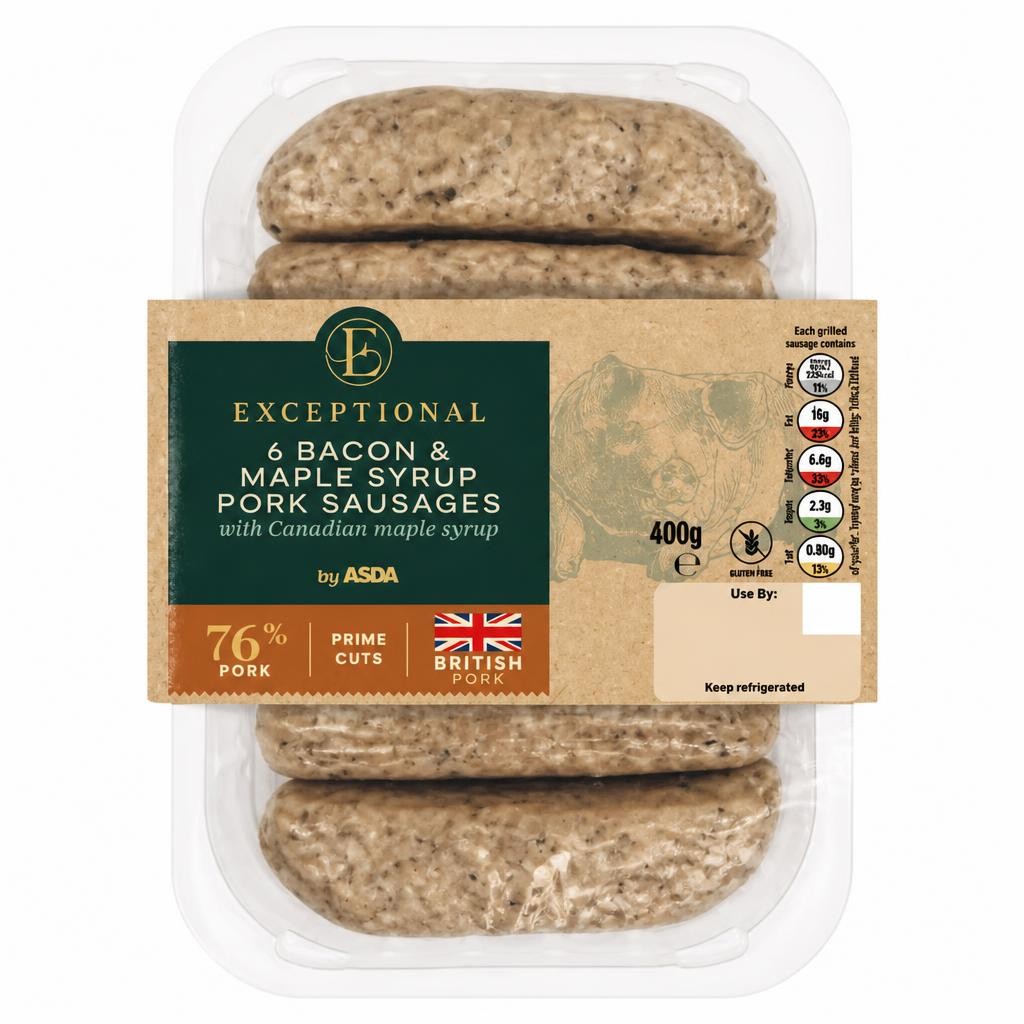 Exceptional by ASDA 6 Bacon & Maple Syrup Pork Sausages 400g