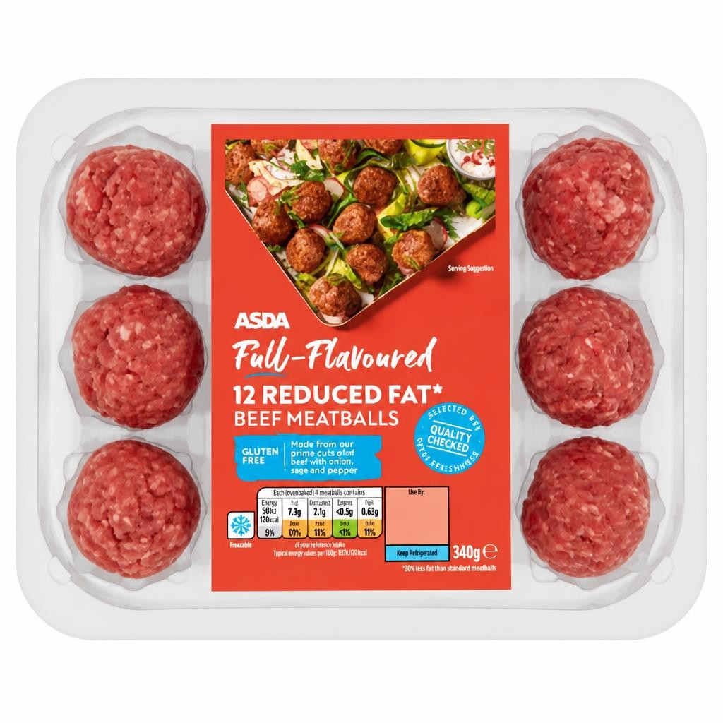 ASDA Full-Flavoured 12 Reduced Fat Beef Meatballs 340g
