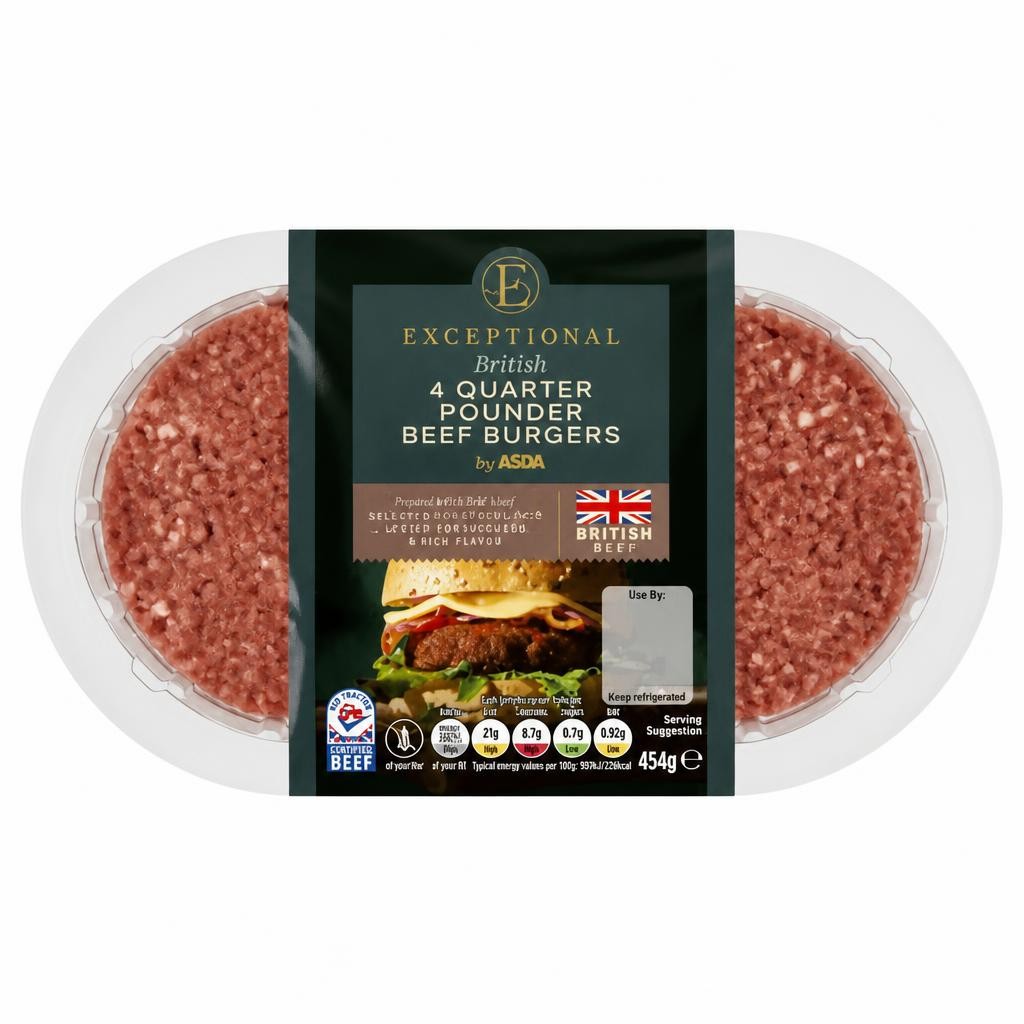 Exceptional by ASDA 4 British Quarter Pounder Beef Burgers 454g