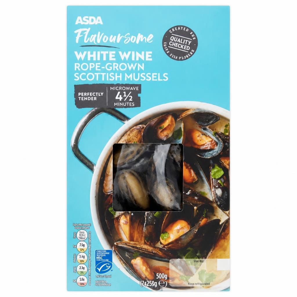 ASDA Flavoursome White Wine Rope-Grown Scottish Mussels 2 x 250g (500g)