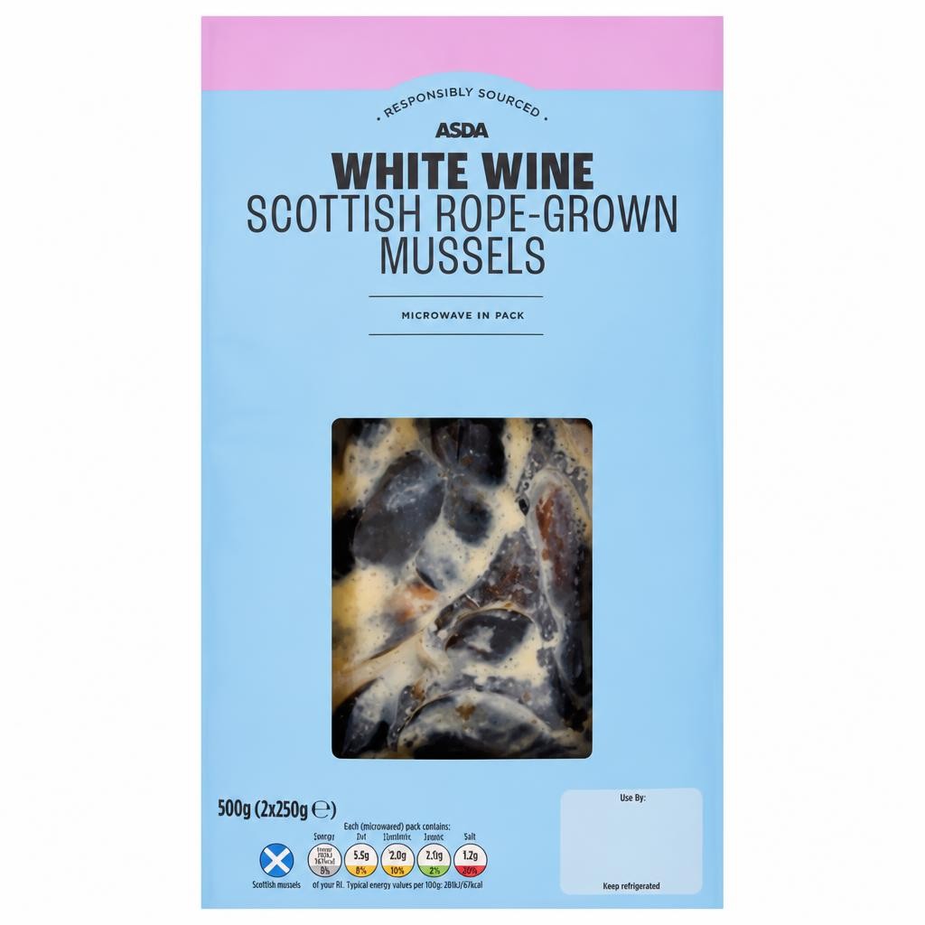 ASDA White Wine Scottish Rope-Grown Mussels 500g (2 x 250g)