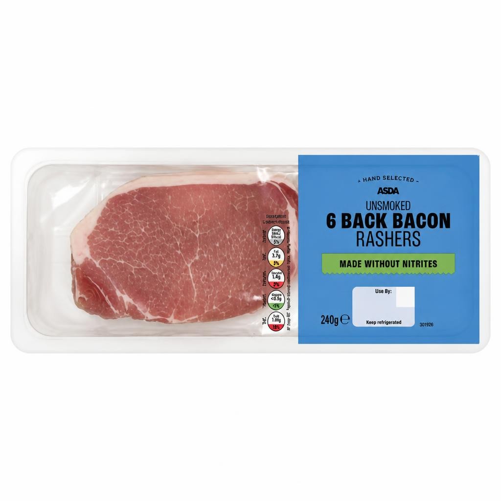 ASDA 6 Unsmoked Back Bacon Rashers Made Without Nitrites 240g