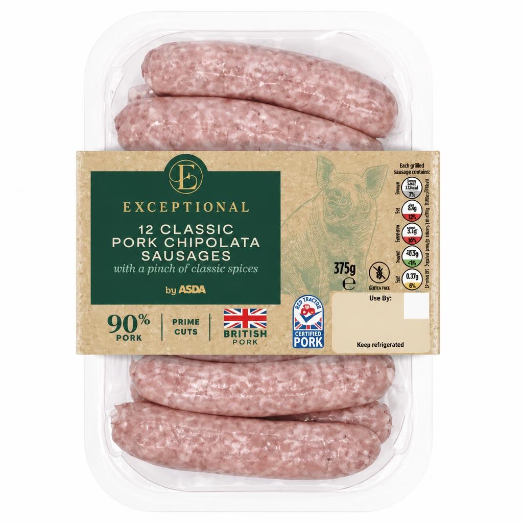 Exceptional by ASDA 12 Classic Pork Chipolata Sausages 375g