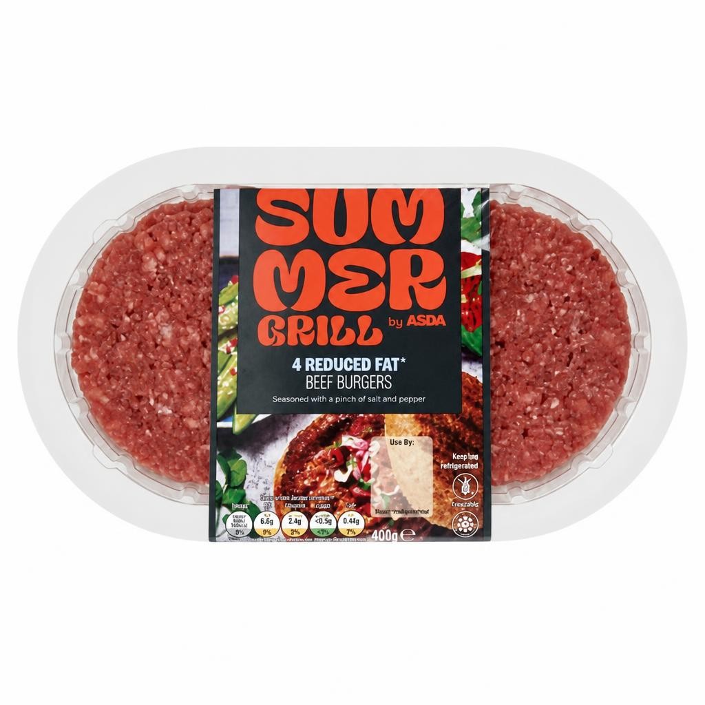 Summer Grill by ASDA 4 Reduced Fat Beef Burgers 454G