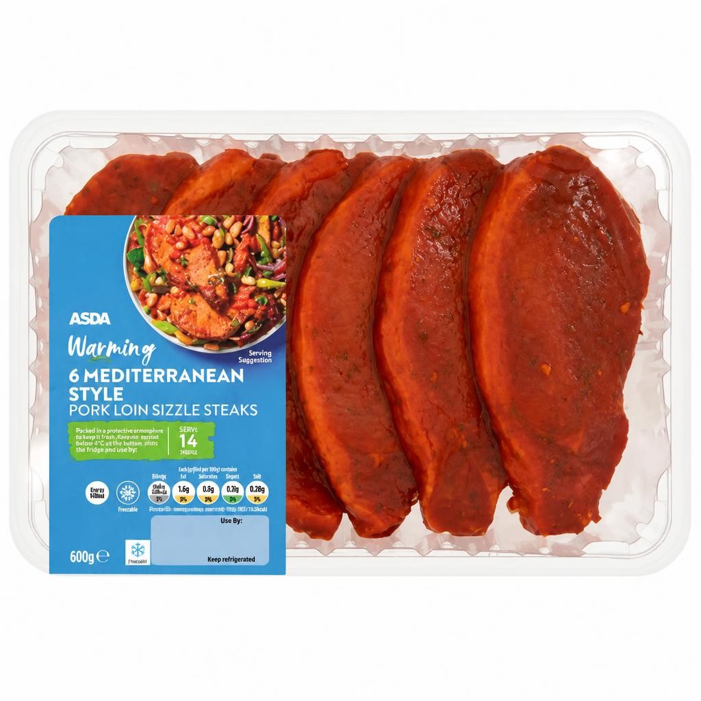 ASDA Warming 6 Mediterranean Style Pork Loin Sizzle Steaks 600g