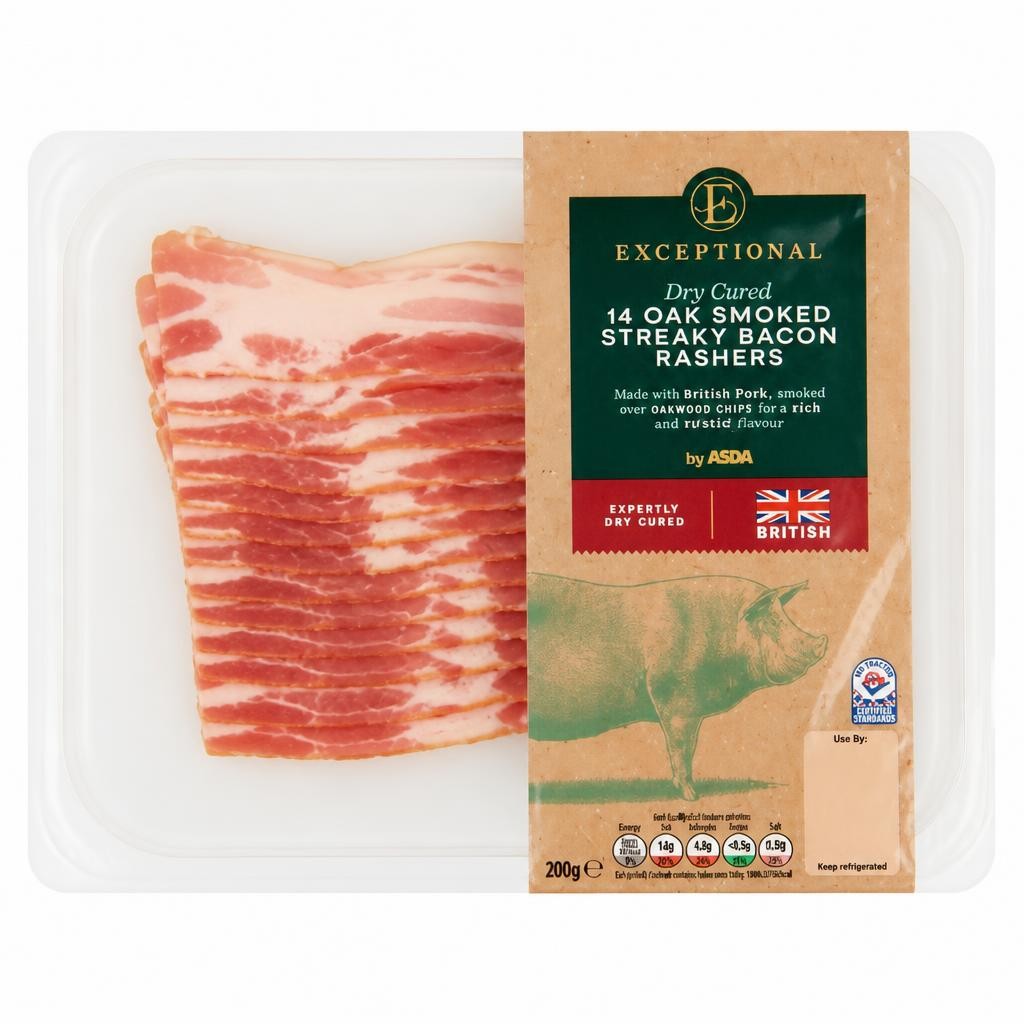 Exceptional by ASDA 14 Dry Cured Oak Smoked Streaky Bacon Rashers 200g