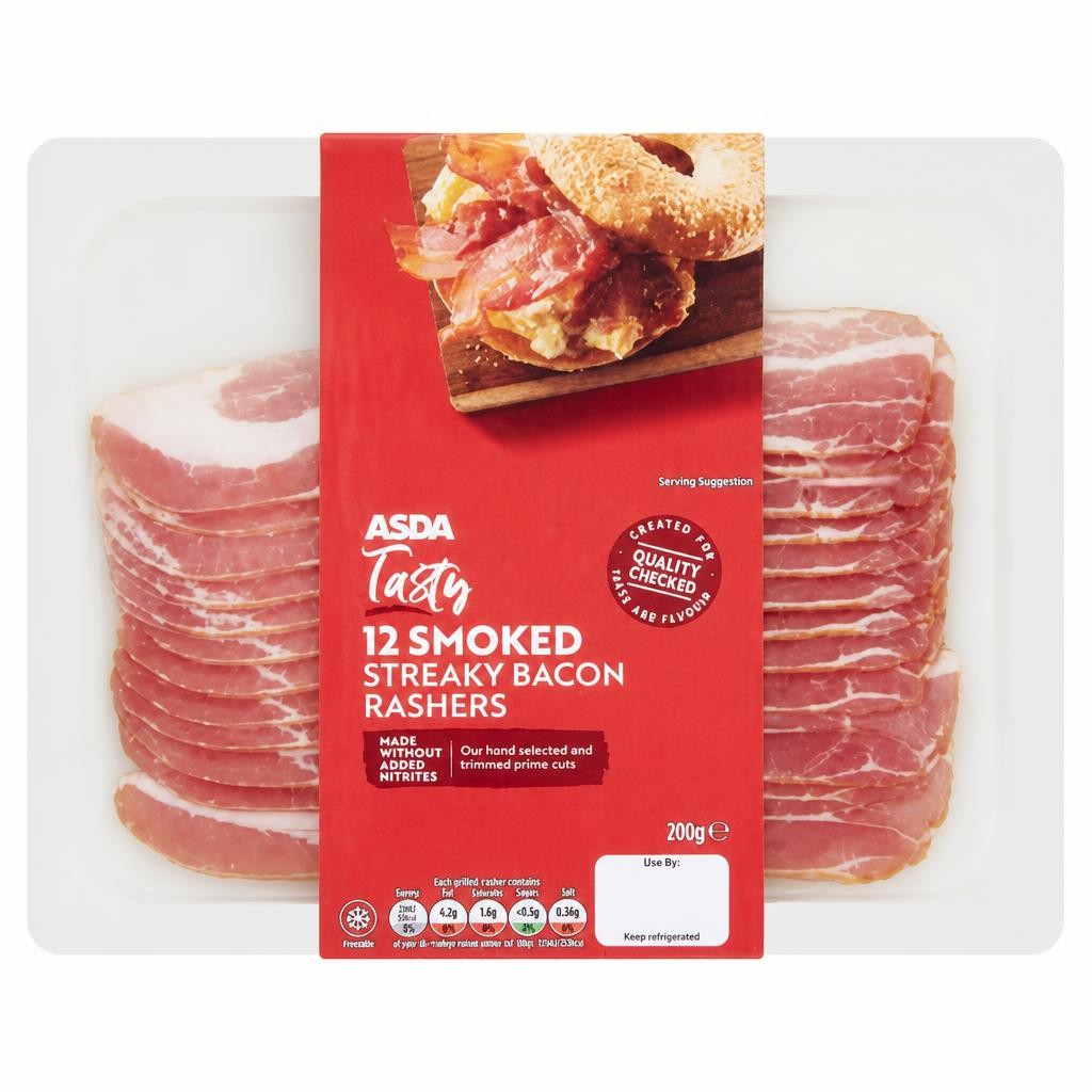 ASDA 12 Tasty Smoked Streaky Bacon Rashers 200g