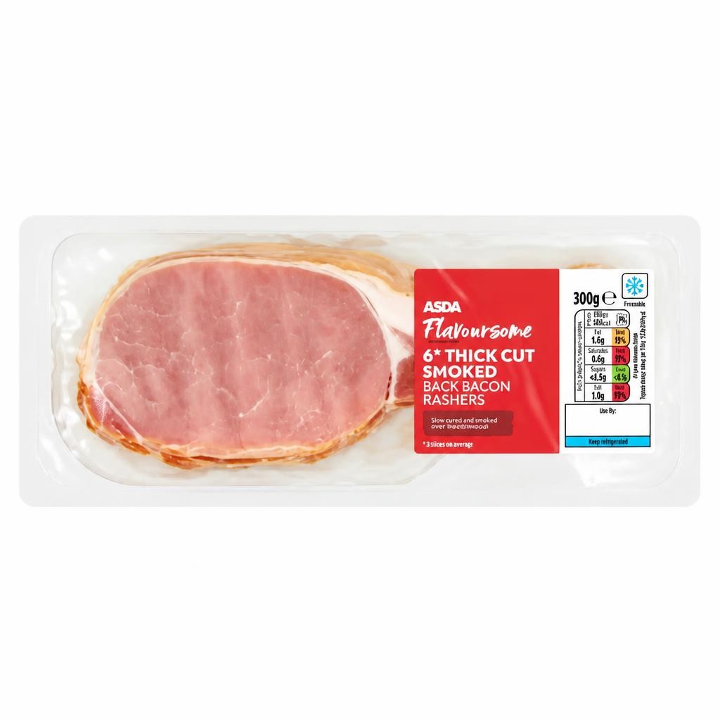 ASDA Flavoursome 6 Thick Cut Smoked Back Bacon Rashers 300g
