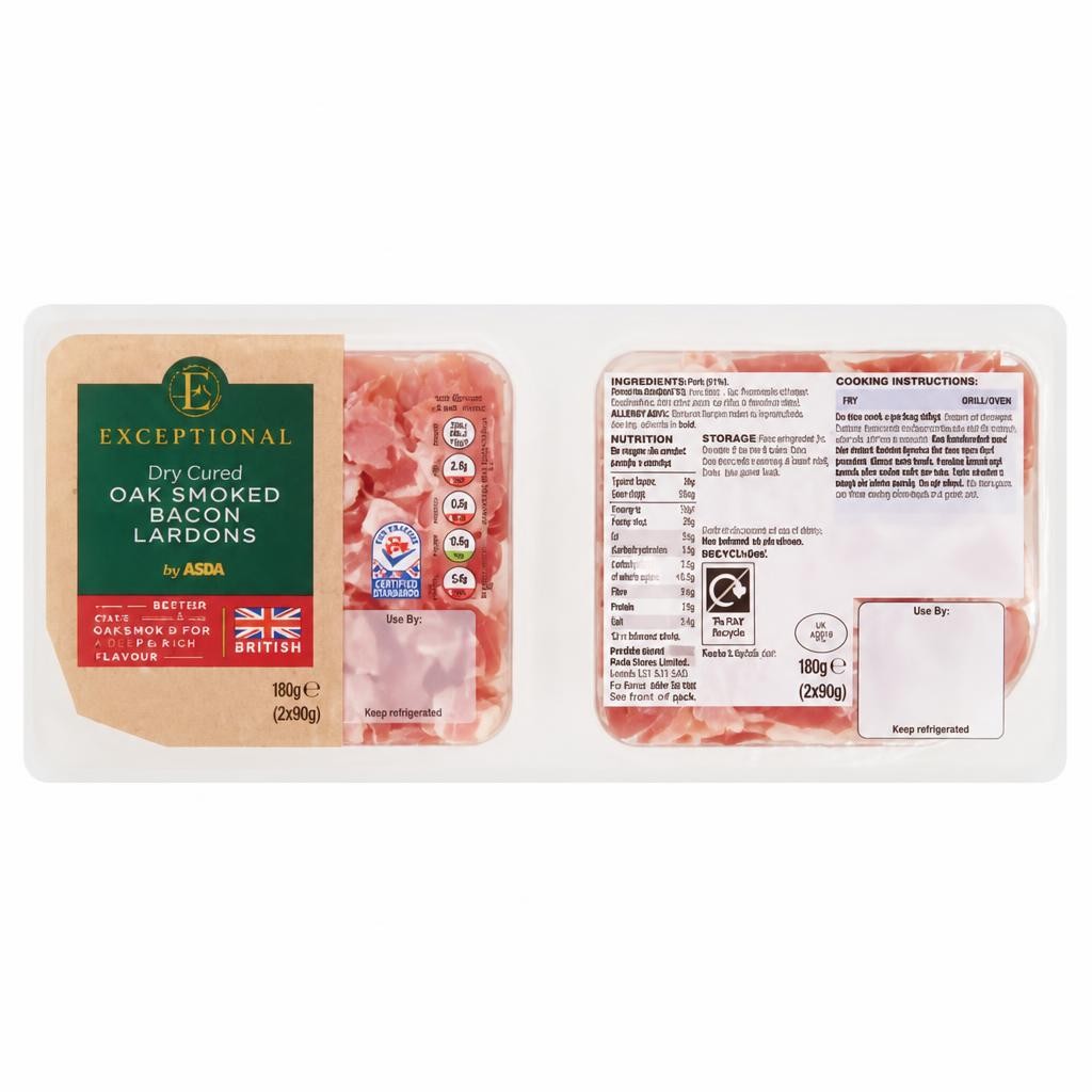 Exceptional by ASDA Dry Cured Oak Smoked Bacon Lardons 2 x 90g (180g)