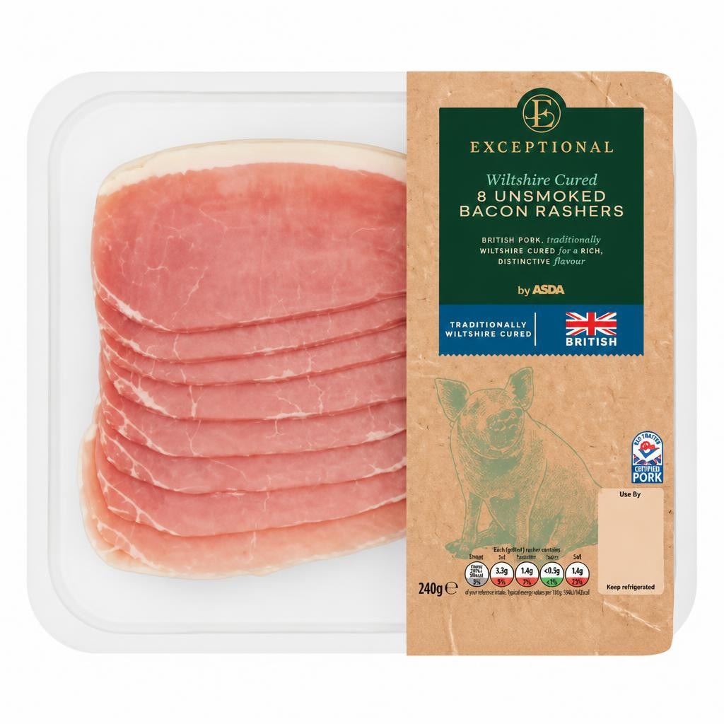 Exceptional by ASDA Exceptional 8 Wiltshire Cured Unsmoked Bacon Rashers 240g