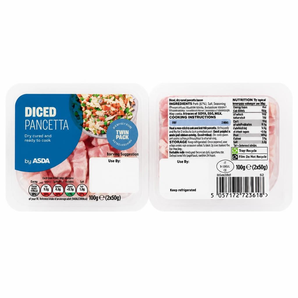 ASDA Diced Pancetta Twin Pack 2 x 80g (160g)