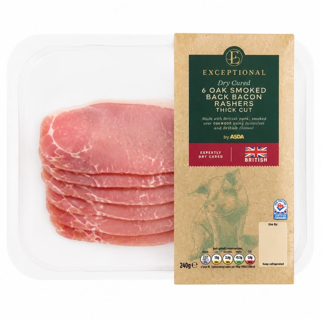 Exceptional by ASDA 6 Oak Smoked Back Bacon Rashers Thick Cut 240g