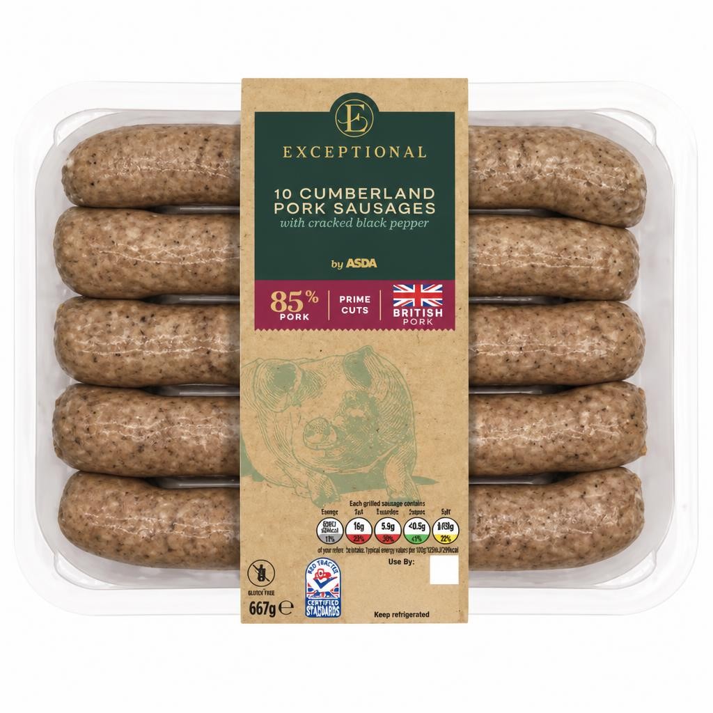 Exceptional by ASDA 10 Cumberland Pork Sausages with Cracked Black Pepper 667g