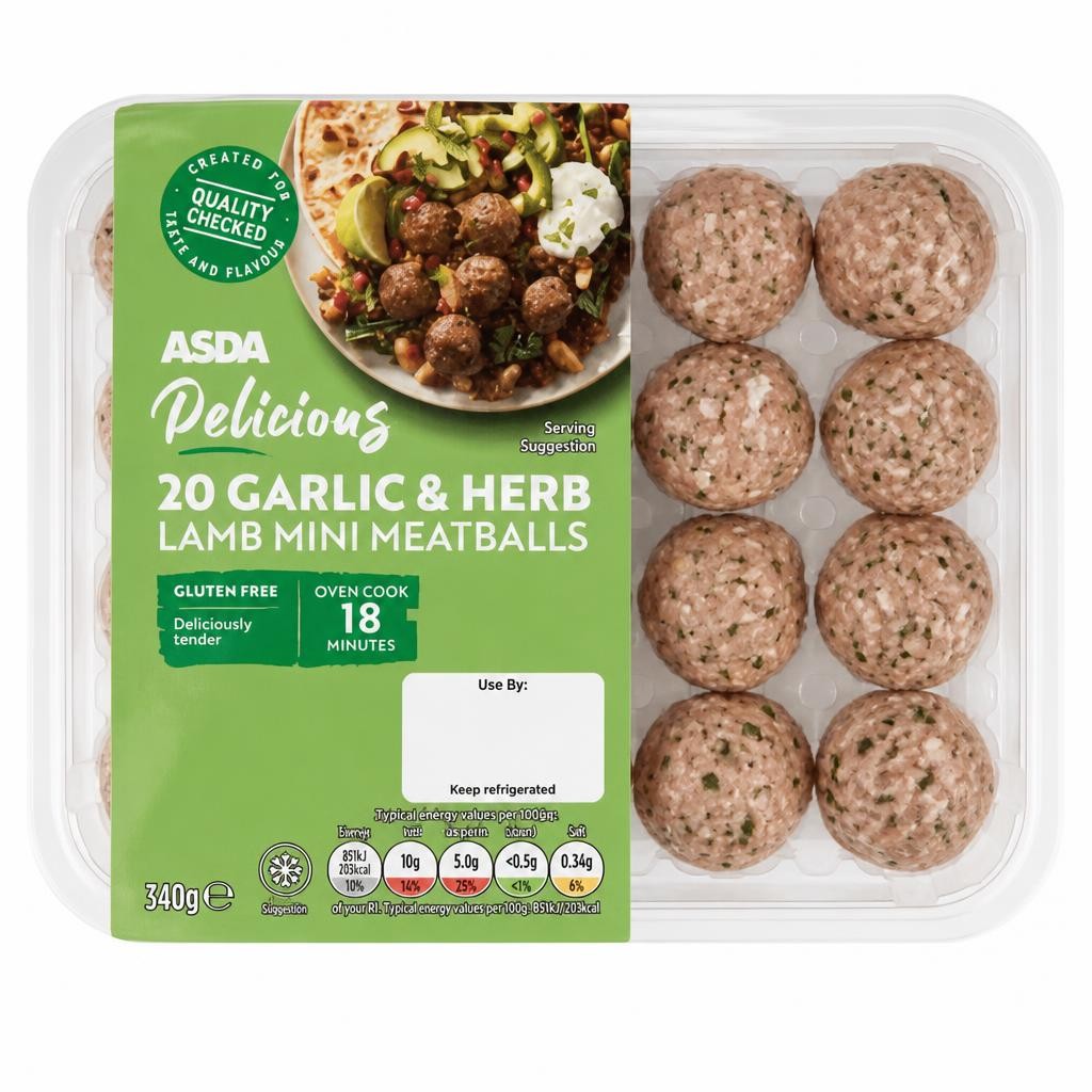 ASDA 20 Delicious Garlic & Herb Lamb Mini Meatballs 340g