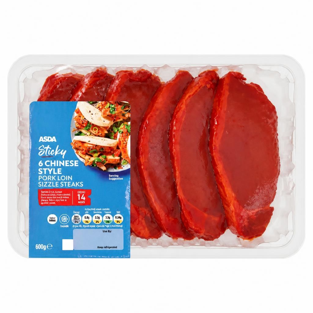 ASDA Sticky 6 Chinese Style Pork Loin Sizzle Steaks 600g