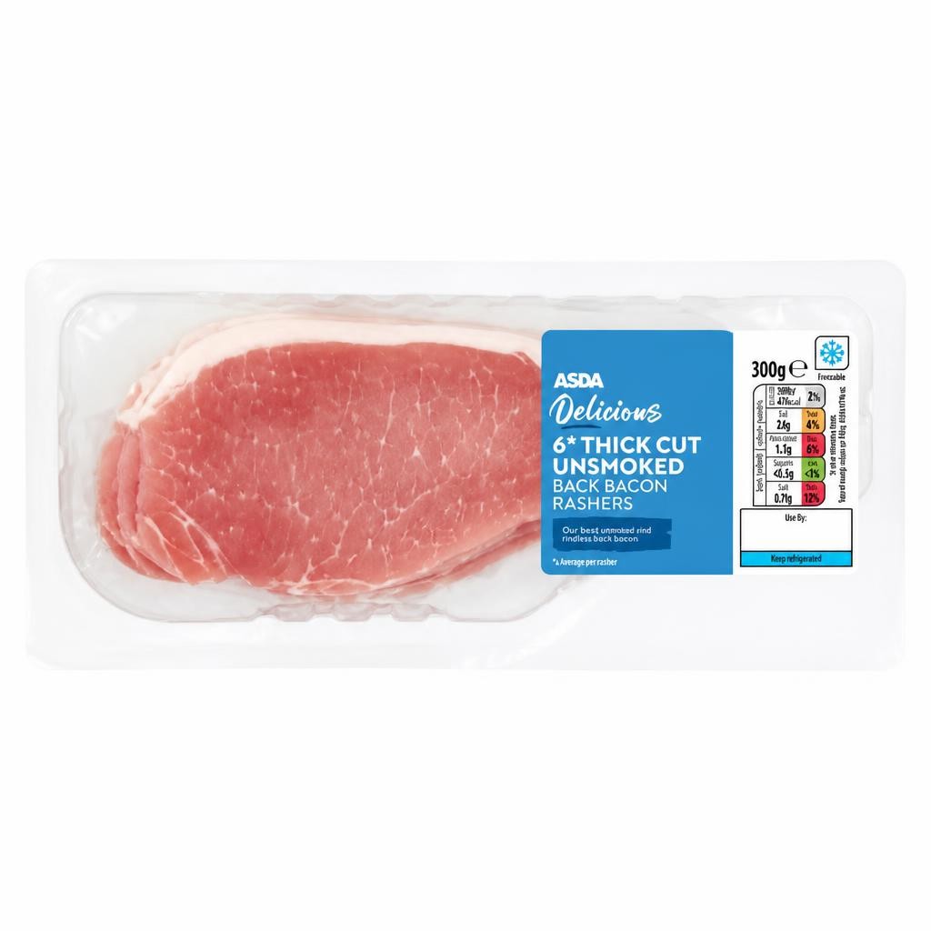 ASDA 6 Thick Cut Unsmoked Back Bacon Rashers 300g