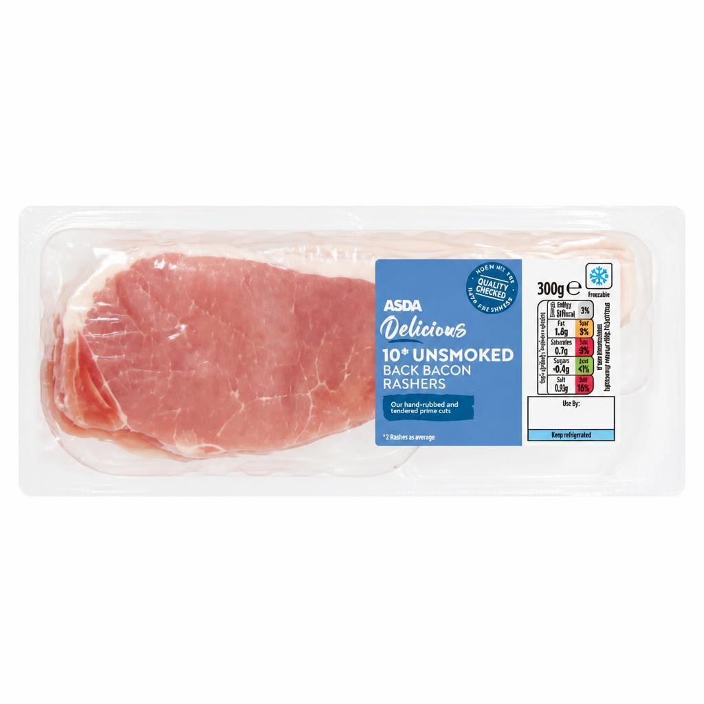 ASDA Delicious 10 Unsmoked Back Bacon Rashers 300g