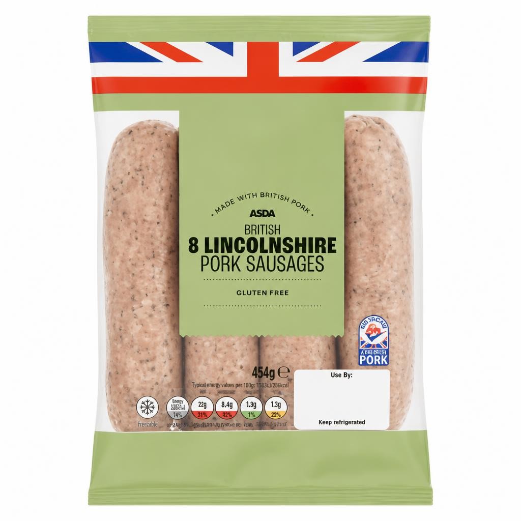 ASDA 8 Herby Lincolnshire Pork Sausages 454g
