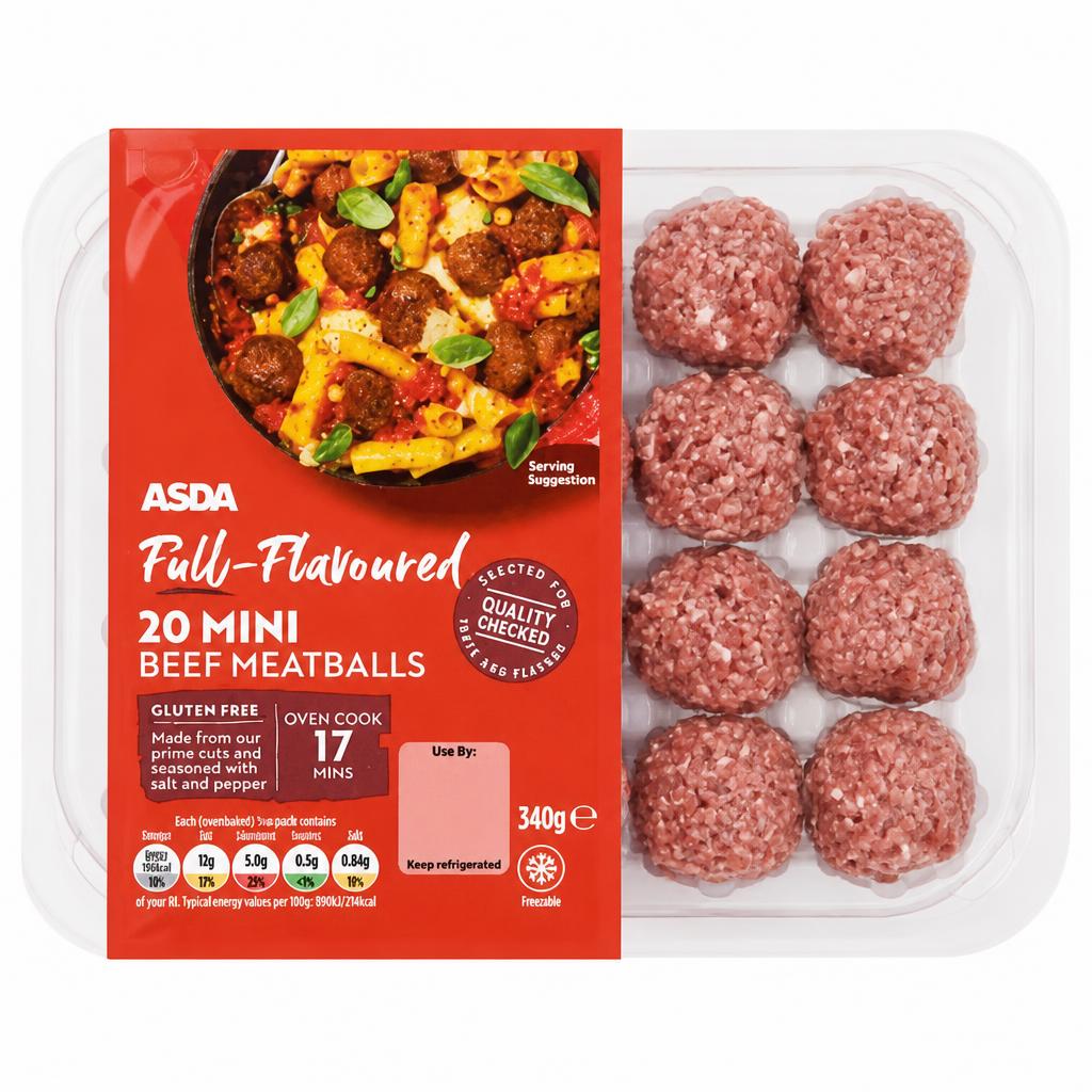 ASDA Full-Flavoured 20 Mini Beef Meatballs 340g
