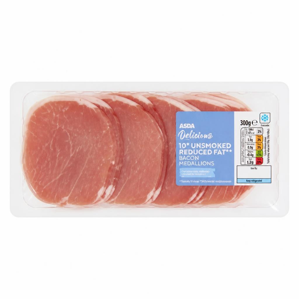 ASDA Delicious 10 Unsmoked Reduced Fat Bacon Medallions 300g