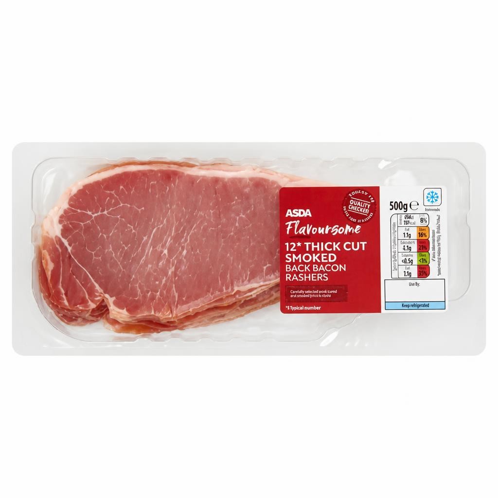 ASDA Flavoursome 12 Thick Cut Smoked Back Bacon Rashers 500g