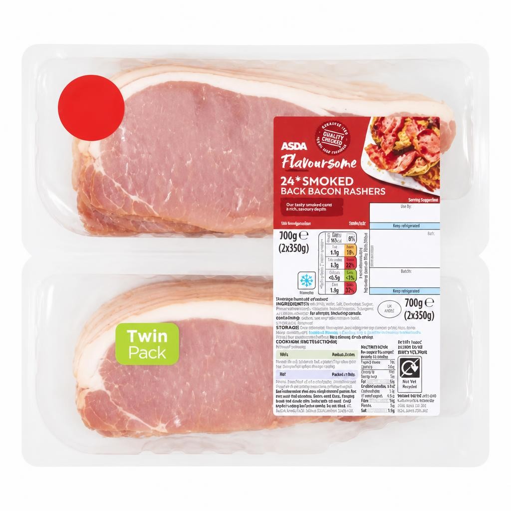 ASDA Flavoursome 24 Smoked Back Bacon Rashers 2 x 350g (700g)