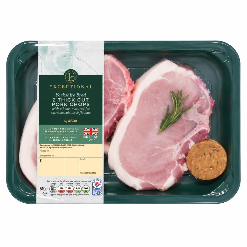 Exceptional by ASDA Thick Cut Pork Chops with a Bone Marrow & Sea Salt Basting Butter 570g
