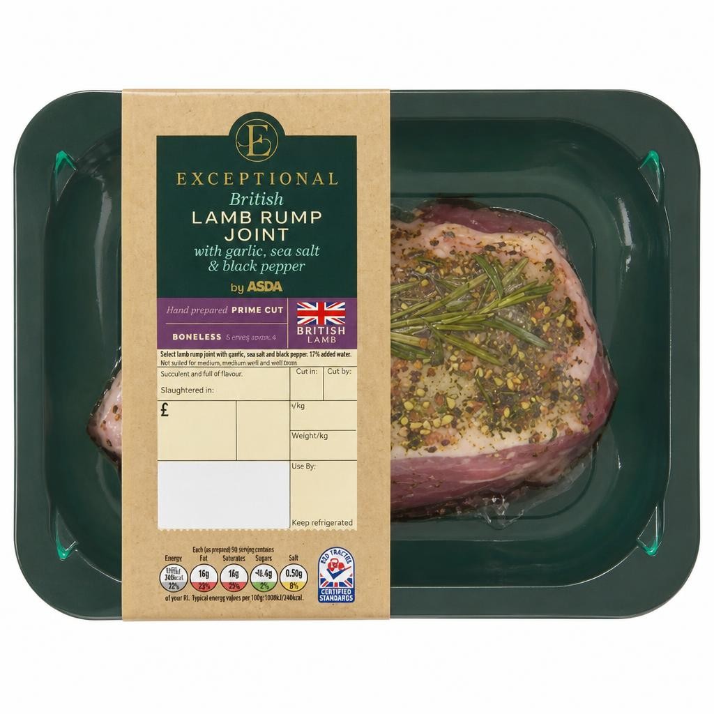 Exceptional by ASDA British Lamb Rump Joint with Garlic, Sea Salt & Black Pepper (Typically 0.375KG)