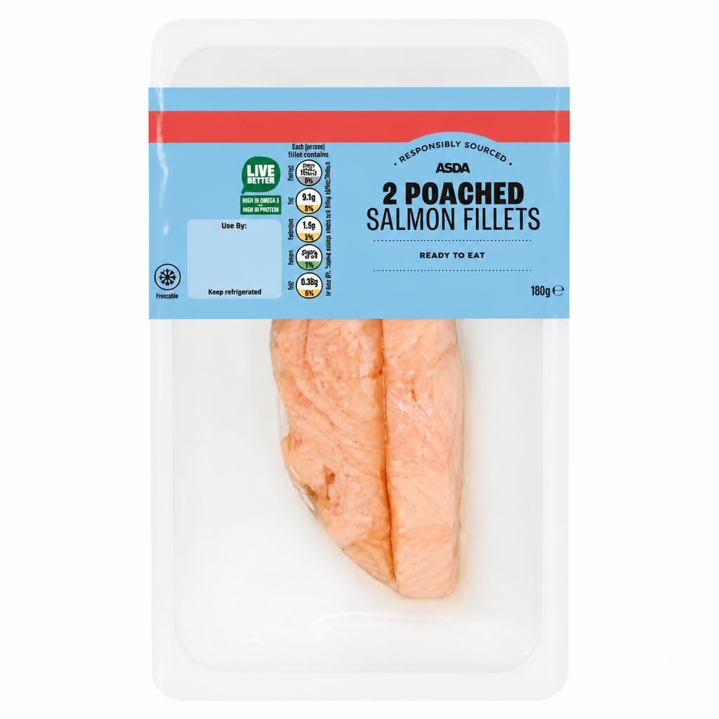 ASDA 2 Poached Salmon Fillets 180g