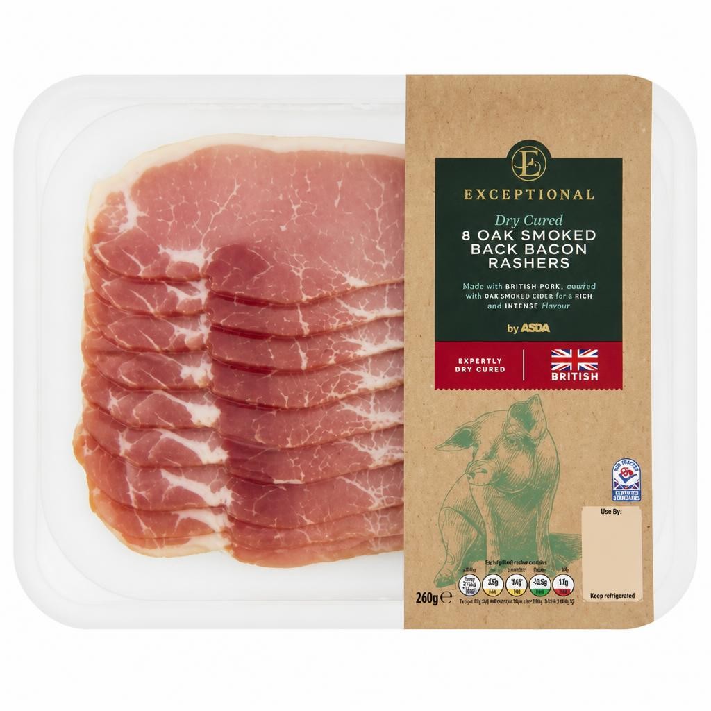 Exceptional by ASDA 8 Dry Cured Oak Smoked Back Bacon Rashers 240g