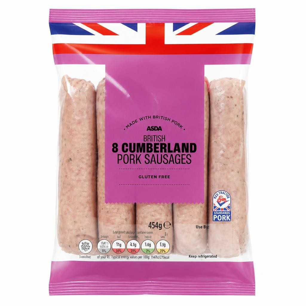 ASDA 8 Peppery Cumberland Pork Sausages 454g
