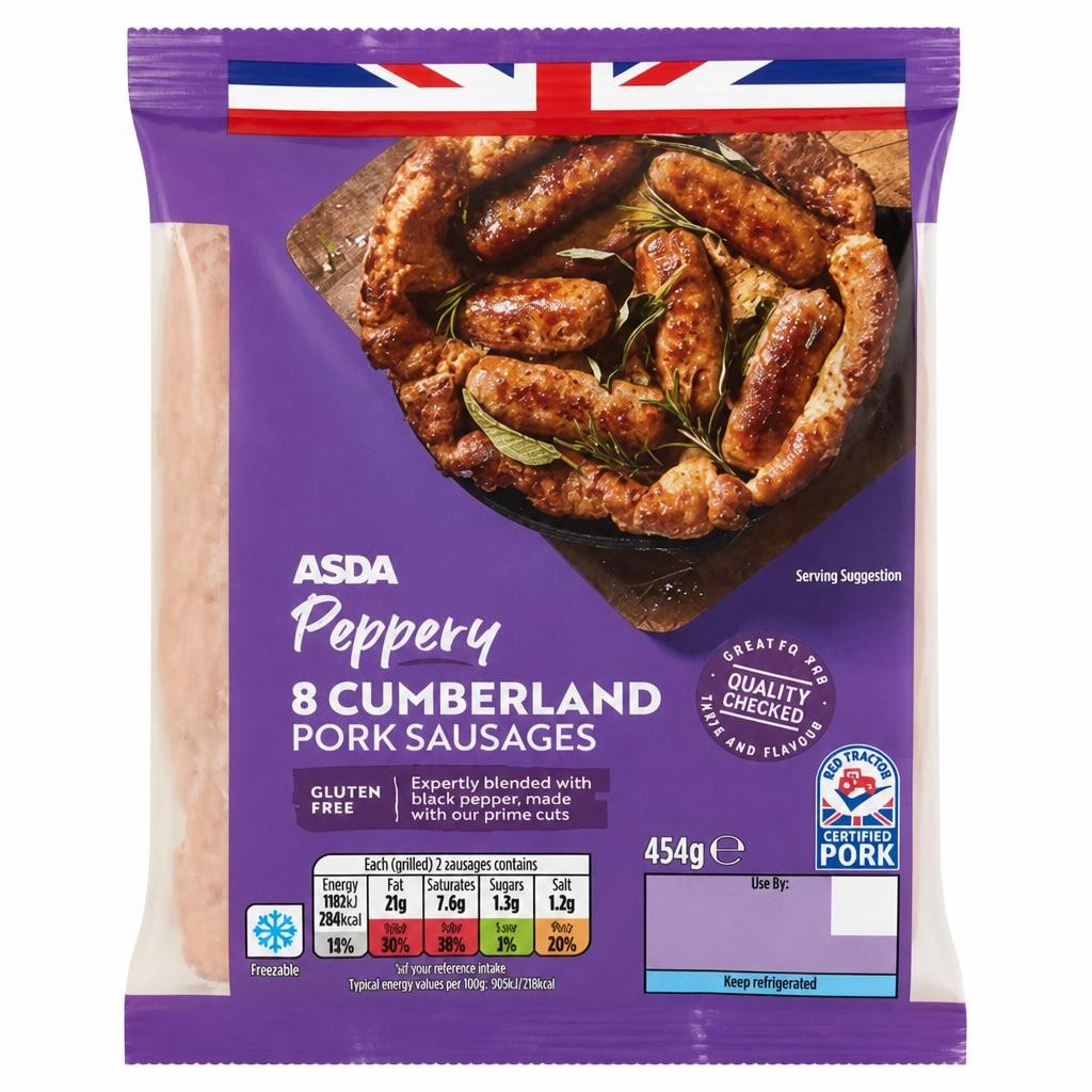 ASDA 8 Peppery Cumberland Pork Sausages 454g