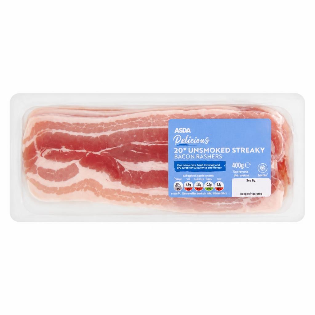 ASDA Delicious 20 Unsmoked Streaky Bacon Rashers 400g