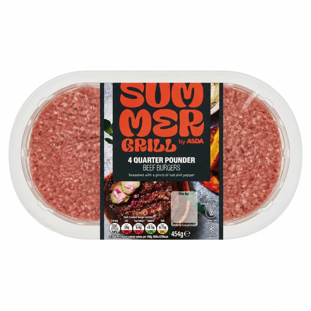 Summer Grill by ASDA 4 Quarter Pounder Beef Burgers 454g
