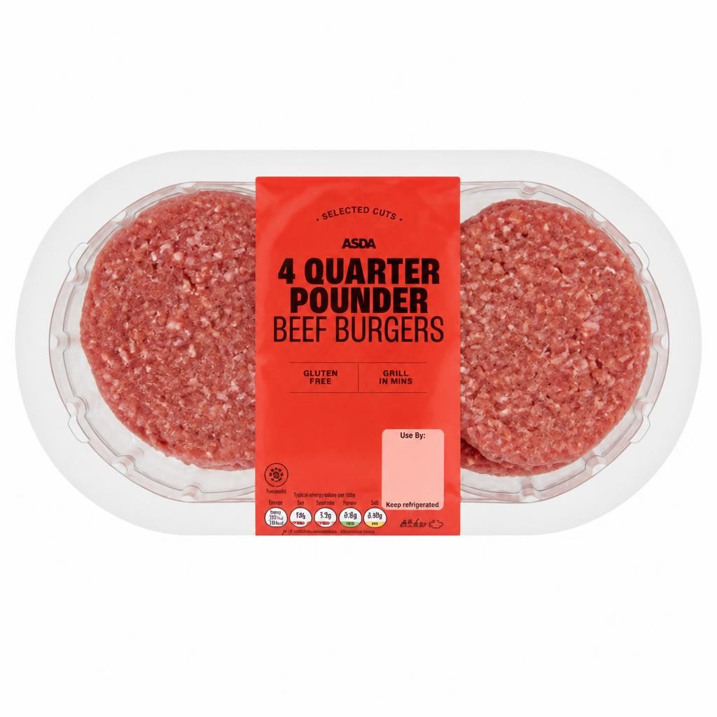 Summer Grill by ASDA 4 Quarter Pounder Beef Burgers 454g