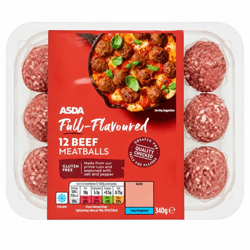 ASDA Full-Flavoured 12 Beef Meatballs 340g