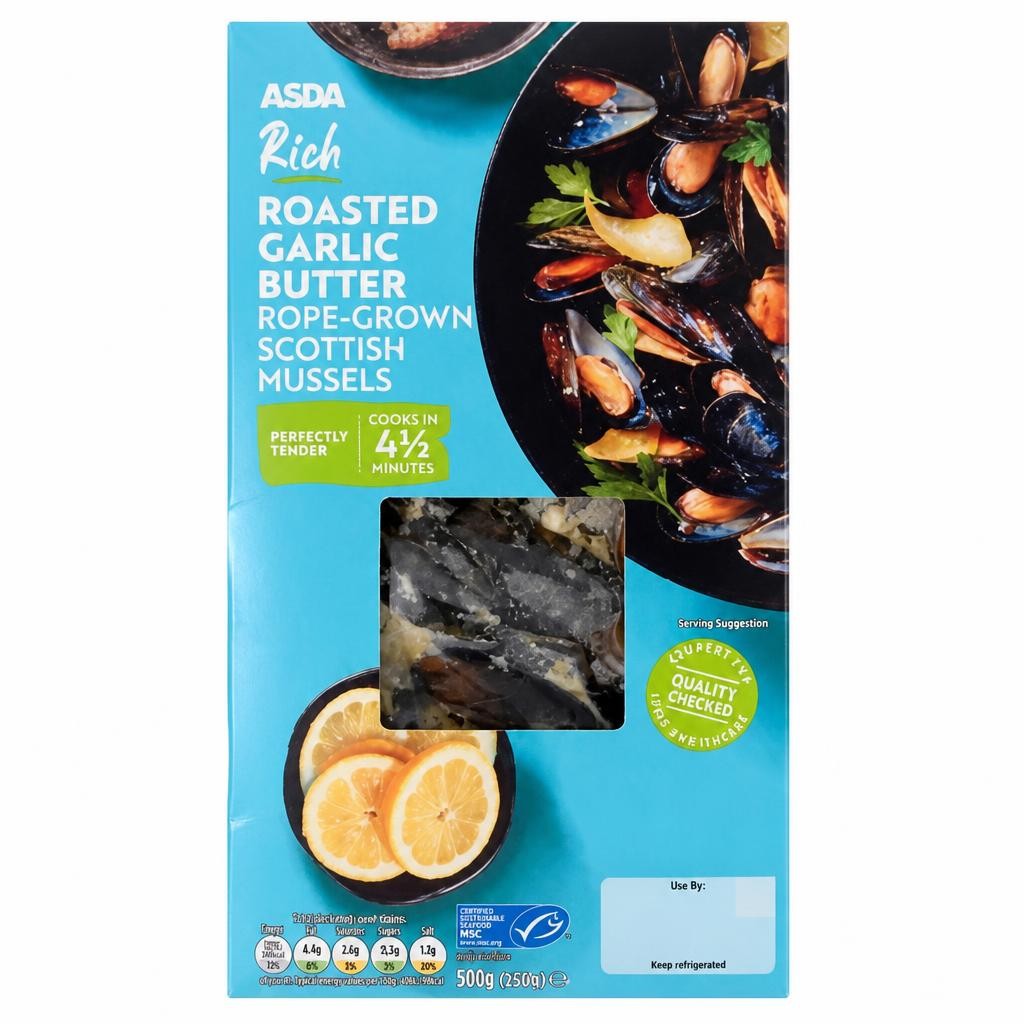 ASDA Rich Roasted Garlic Butter Rope-Grown Scottish Mussels 2 x 250g (500g)