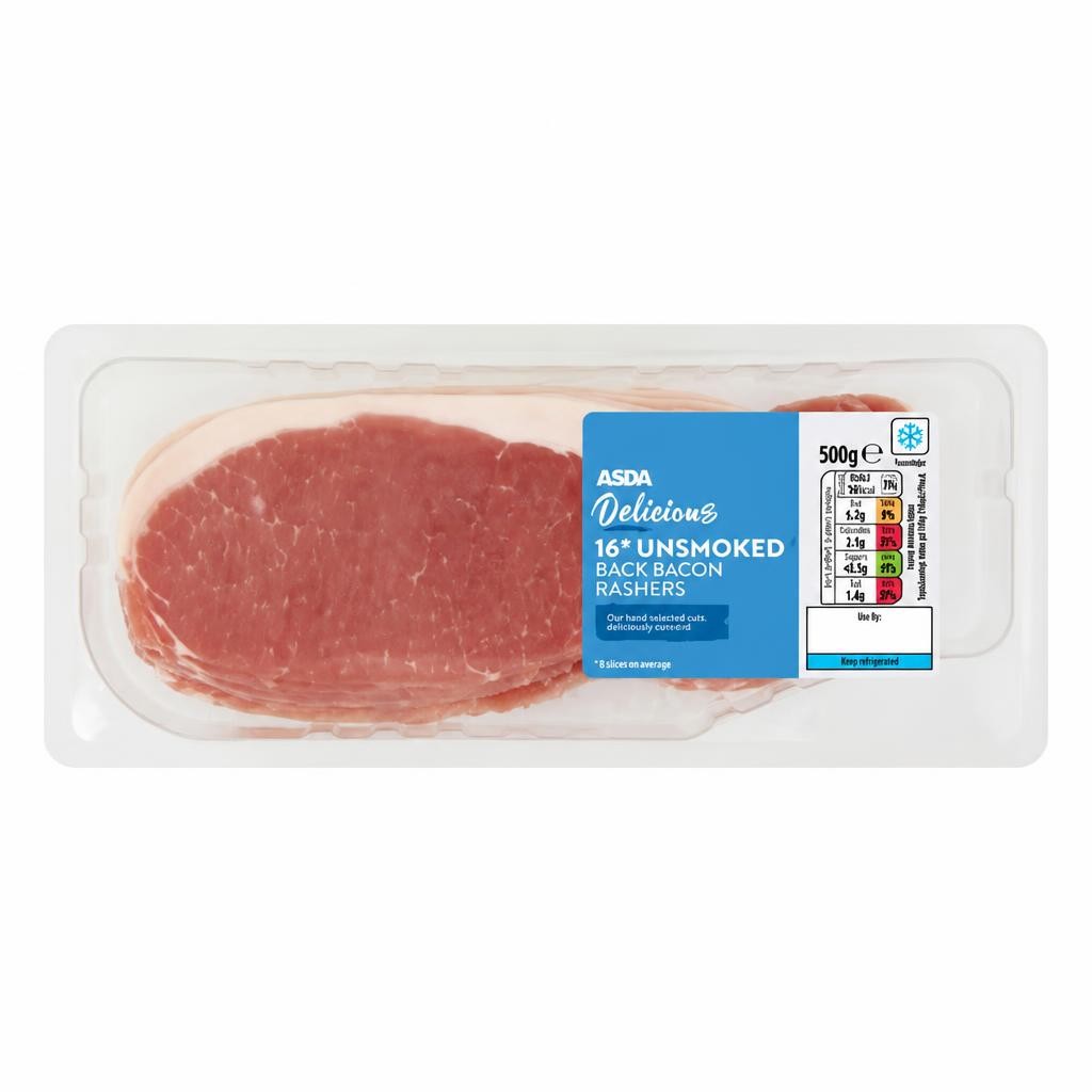 ASDA Delicious 16 Unsmoked Back Bacon Rashers 500g