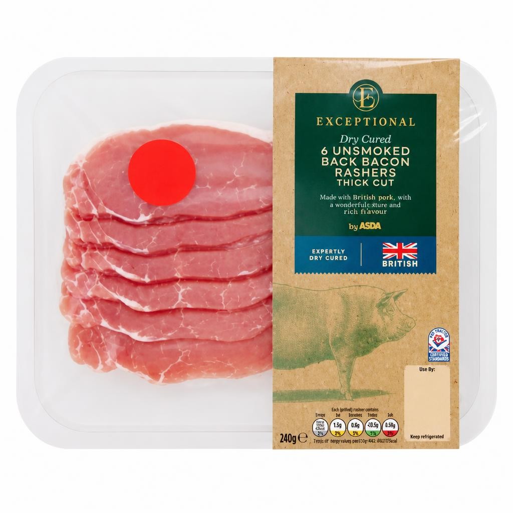 Exceptional by ASDA 6 Unsmoked Back Bacon Rashers Thick Cut 240g