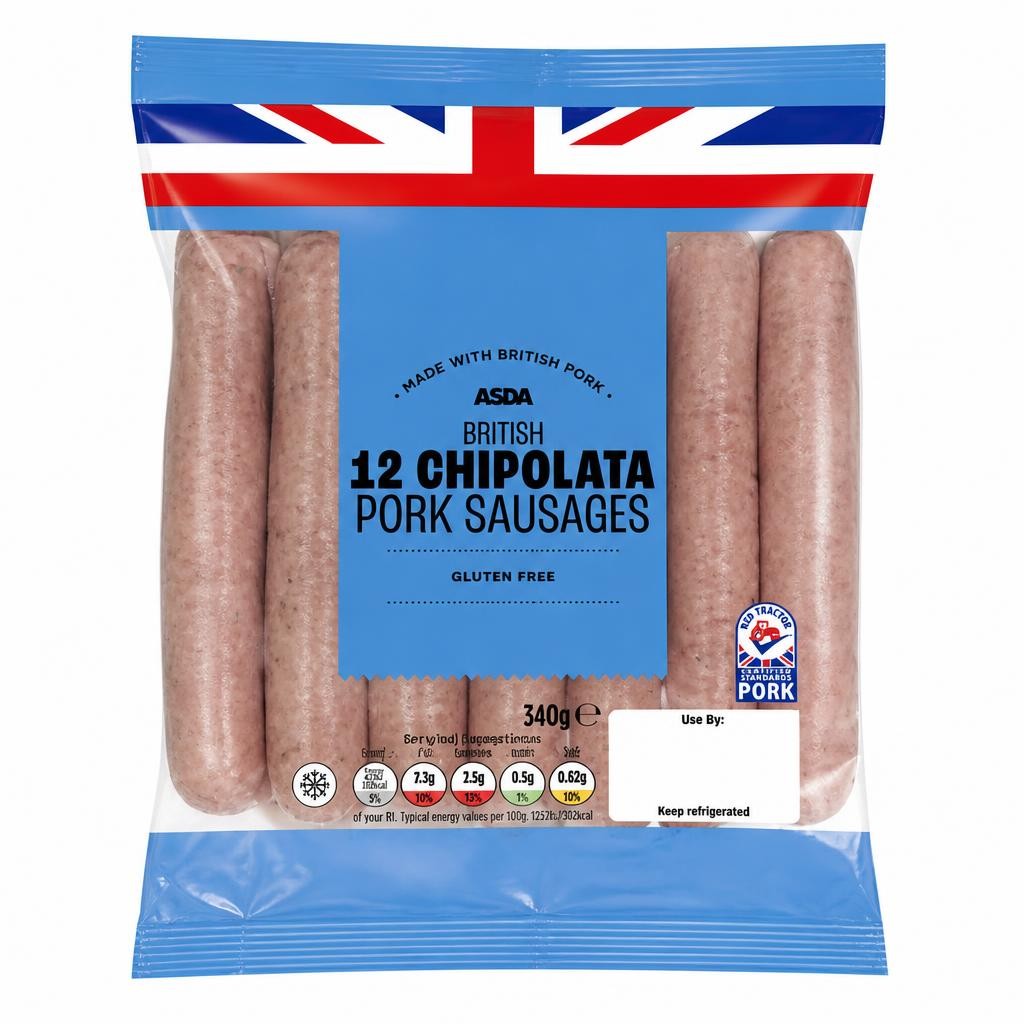 ASDA Flavourful 12 Pork Chipolata Sausages 340g